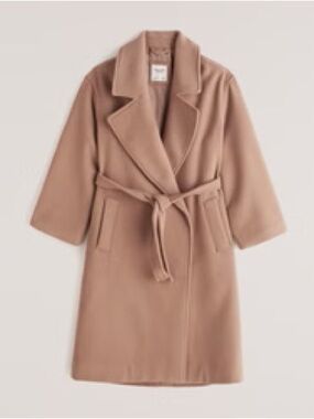 Abercrombie & Fitch Slouchy Belted Wool-Blend Dad Coat in Camel Brown